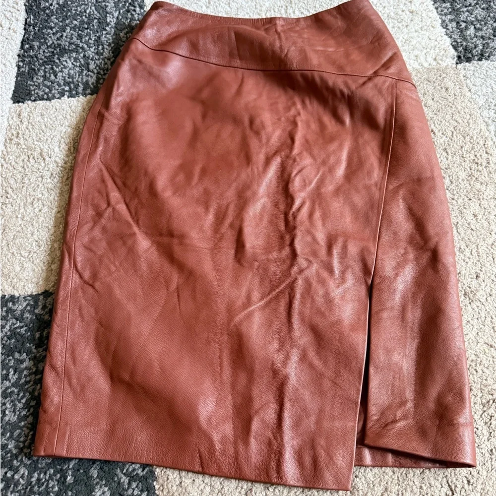 White House Black Market Brown Leather Pencil Skirt